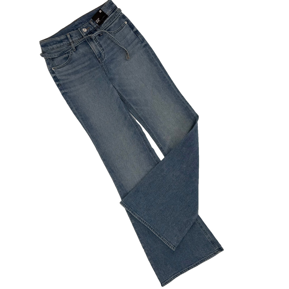 NWT Express Denim Jeans Women 70s Flare Mid-Rise Wide Leg Blue Med Wash Sz 0 Reg